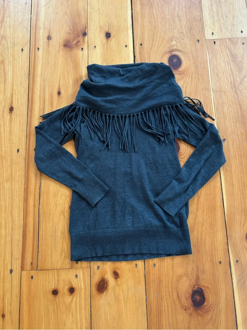 Michael Kors Fringe Cowl Neck Sweater Gray XS